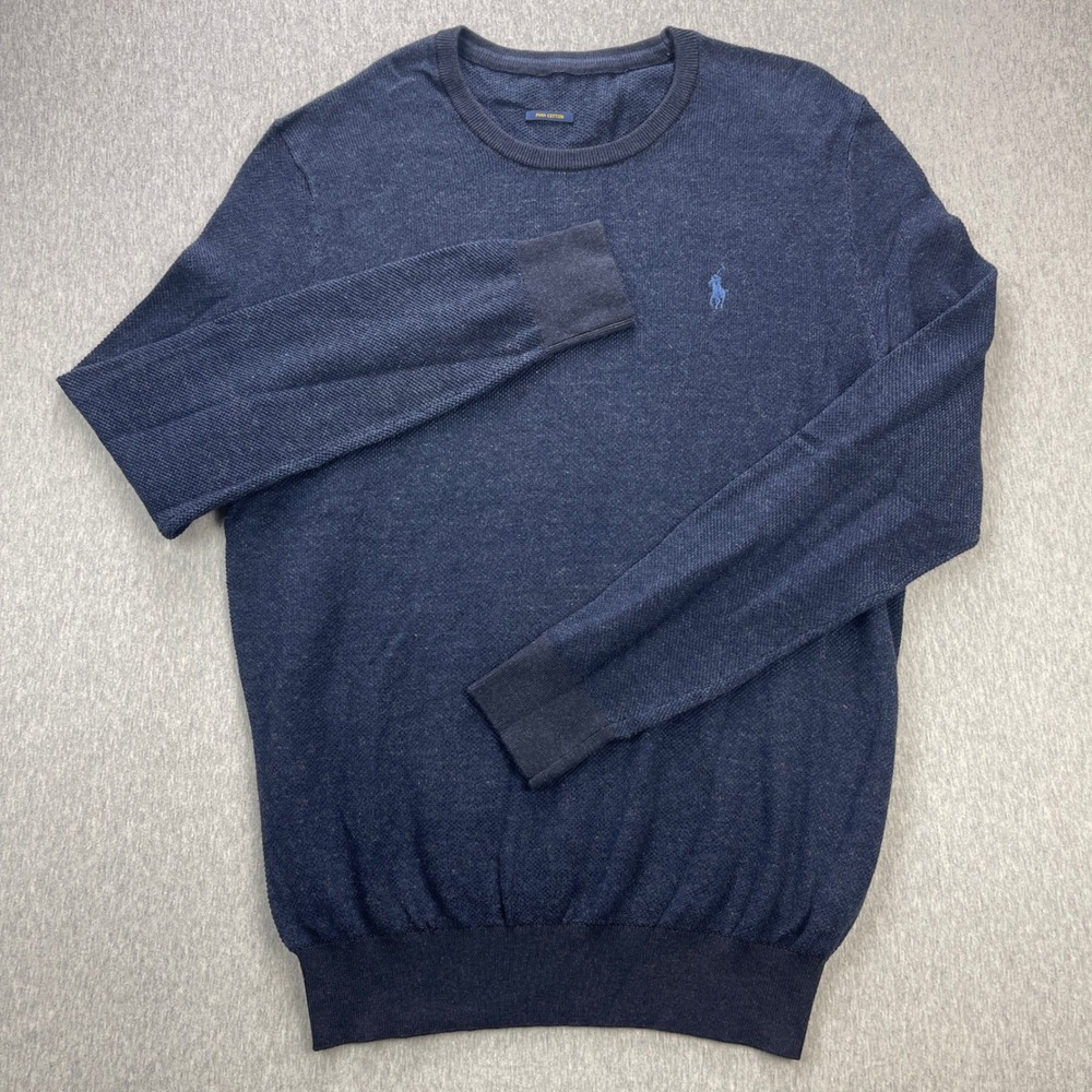 Polo Ralph Lauren Sweater Mens M Pima Cotton Navy Heather Blue Crewneck EUC